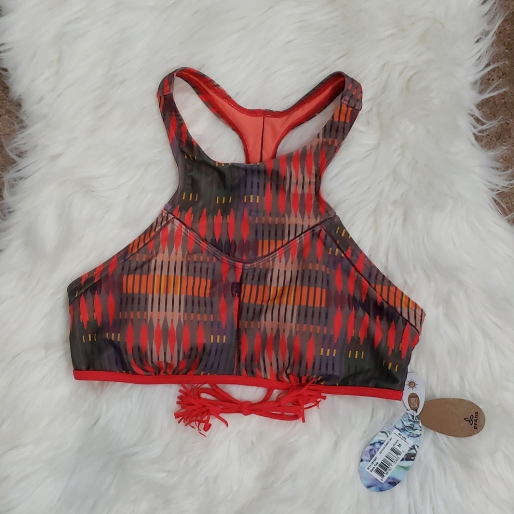 NWT Prana Azra Halter Bikini Top in Desert Geo size Orange Army Green Size M